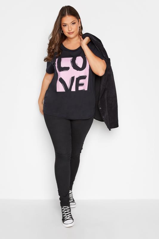 Plus Size Black 'Love' Boyfriend T-Shirt | Yours Clothing 2