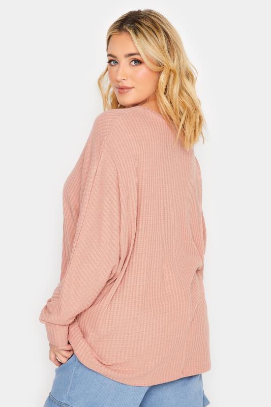 YOURS Plus Size Pink Soft Touch Ribbed Top | Yours Clothing 3