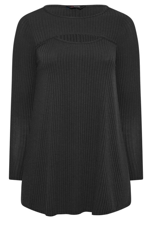 Curve Plus Size Black Long Sleeve Ribbed Cut Out Top | Yours Clothing 6