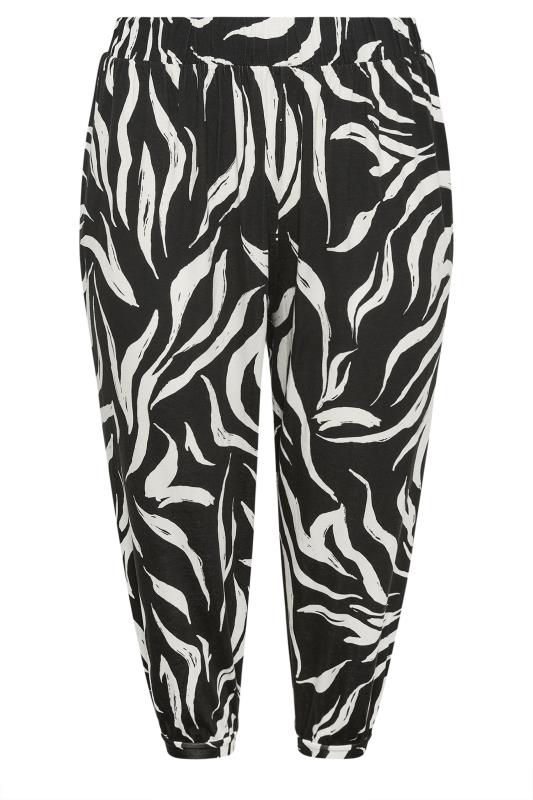 YOURS Plus Size Black Zebra Print Cropped Harem Joggers | Yours Clothing 5
