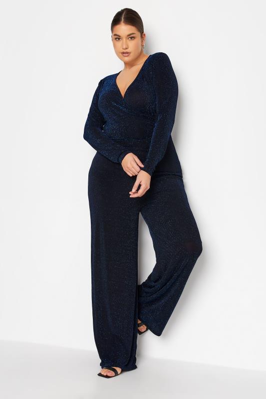 LTS Tall Women's Black & Blue Glitter Wrap Jumpsuit | Long Tall Sally 1