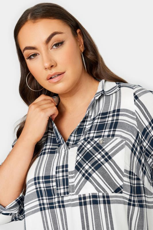 YOURS Curve Plus Size White & Blue Check Print Shirt | Yours Clothing  4