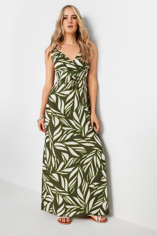  Tallas Grandes LTS Tall Olive Green Leaf Print Maxi Dress