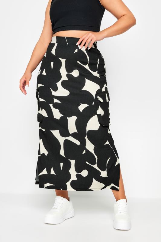 YOURS Plus Size Black Abstract Print Textured Utility Maxi Skirt | Yours Clothing 2