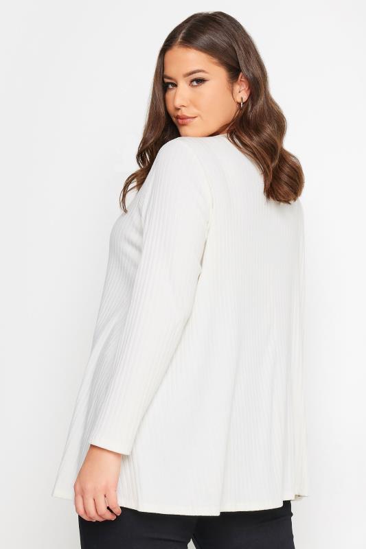YOURS Plus Size White Long Sleeve Ribbed Swing Top | Yours Clothing 3