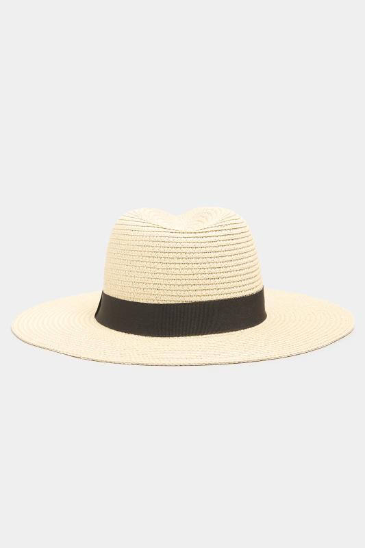 Plus Size  Cream & Black Straw Fedora Hat