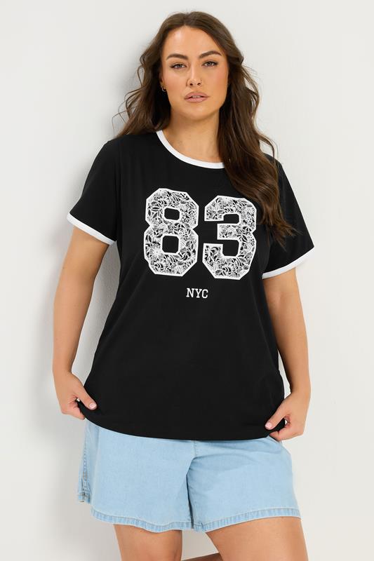  YOURS camiseta negra «83» ringer