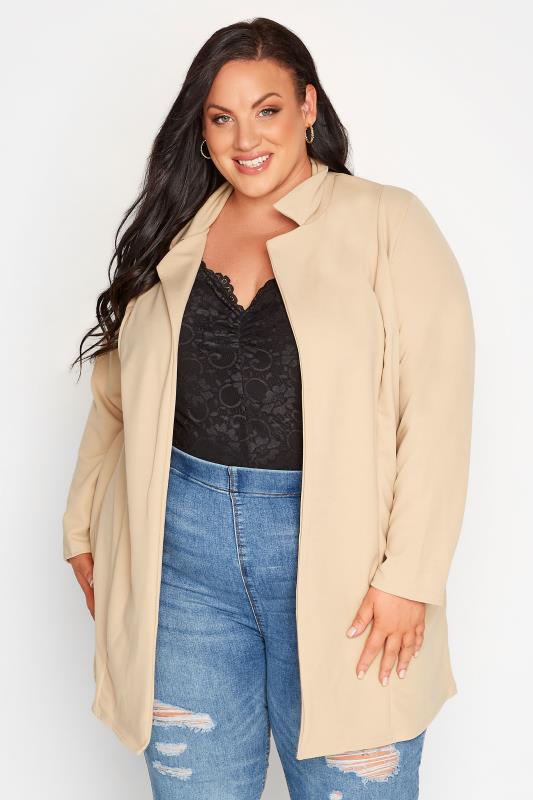 LIMITED COLLECTION Plus Size Beige Brown Longline Blazer | Yours Clothing 1