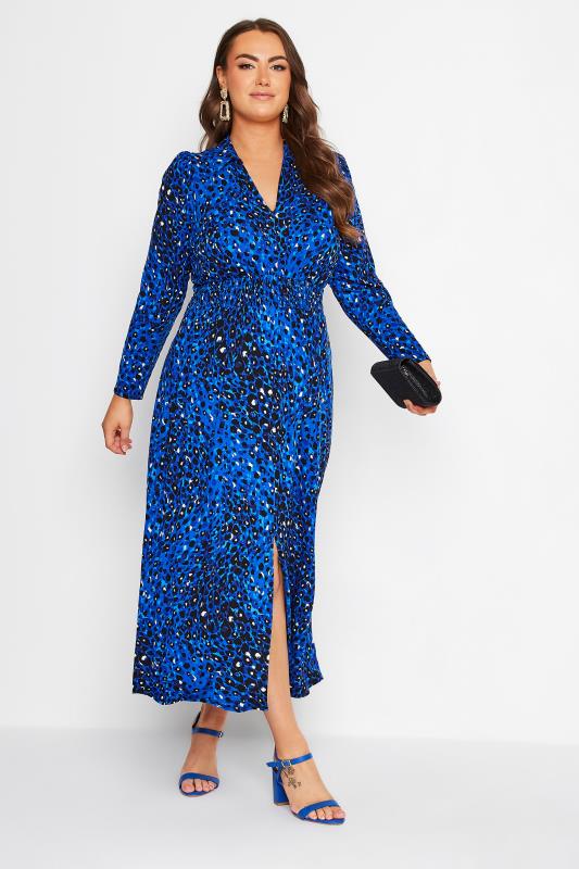 YOURS LONDON Plus Size Blue Animal Print Shirred Waist Dress | Yours Clothing 2