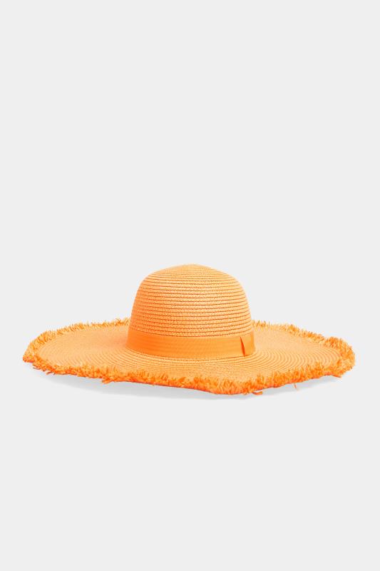 Orange Frayed Edge Straw Hat | Yours Clothing  2