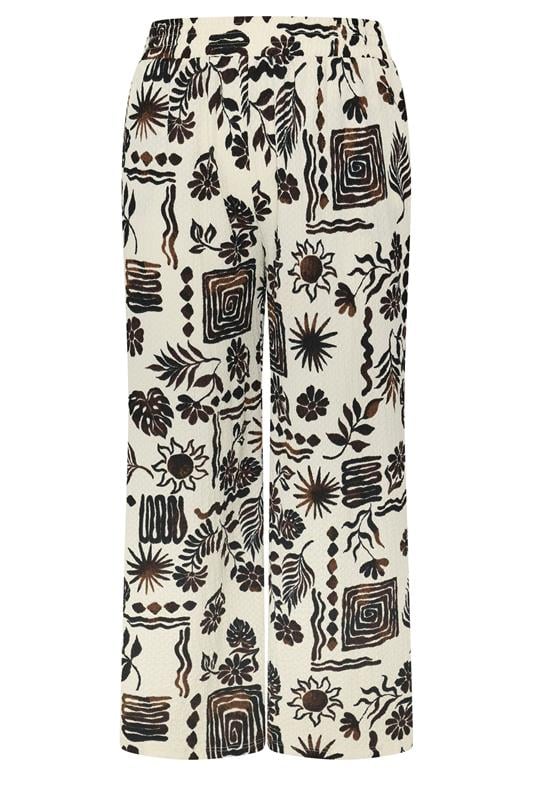YOURS Plus Size Natural Brown Summer Print Crinkle Wide Leg Trousers | Yours Clothing 5