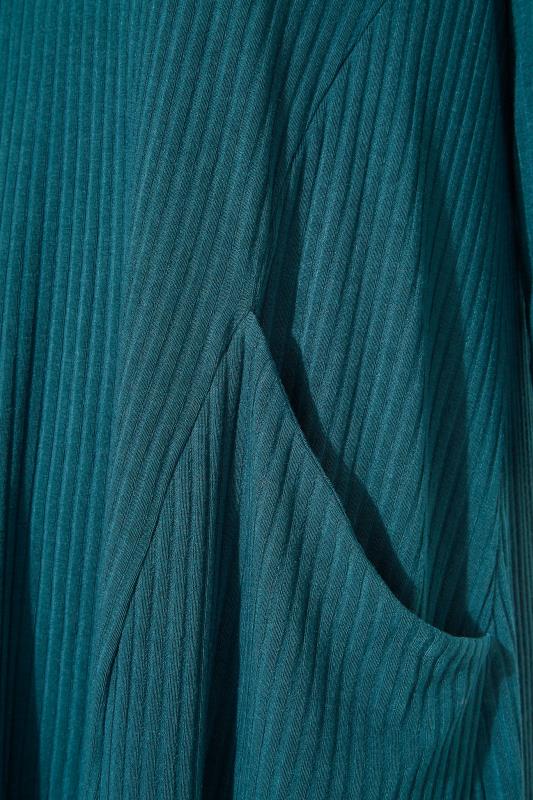 Teal Blue Ribbed Drape Pocket Midi Dress 5