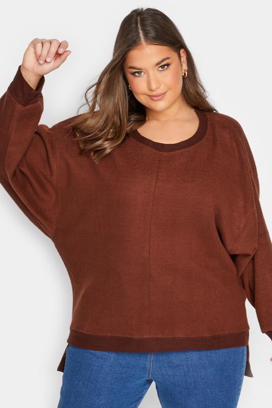 Plus Size  YOURS Curve Brown Soft Touch Fleece Sweatshirt