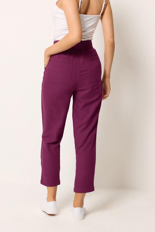 M&Co Berry Purple Cropped Linen Trousers | M&Co 2