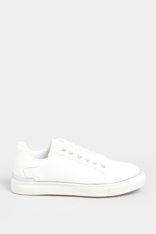 White & Silver Hardware Scallop Trainers In Extra Wide EEE Fit | Yours ...