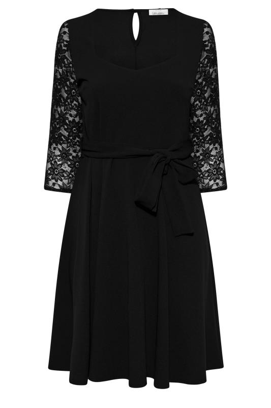 YOURS LONDON Curve Black Sequin Lace Sleeve Skater Dress | Yours Clothing 6
