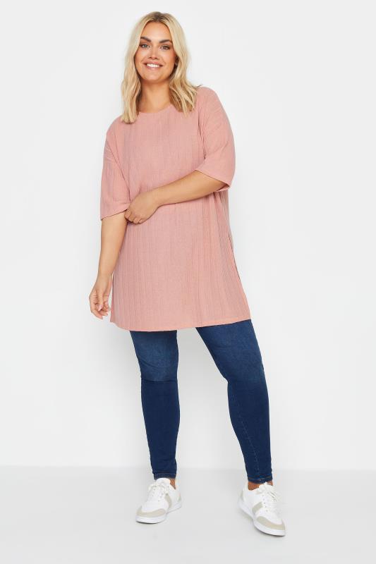 YOURS Plus Size Pink Textured Oversized Top | Yours Clothing 2