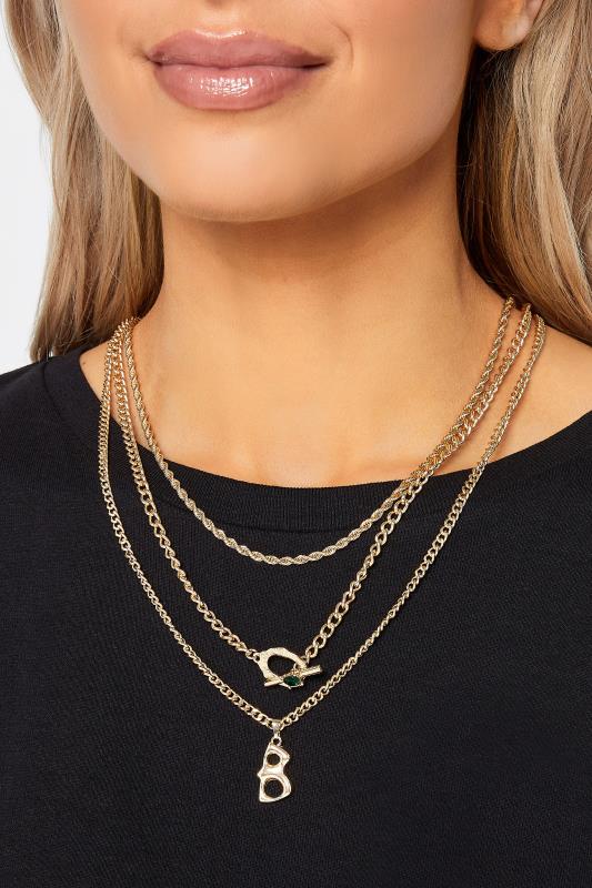 Plus Size  Gold Triple Layer Chain Necklace
