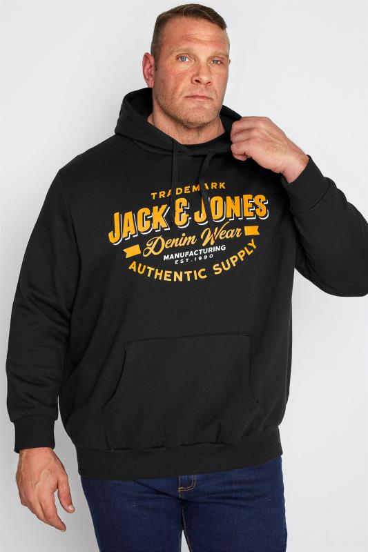 JACK & JONES Big & Tall Black Logo Printed Hoodie 1