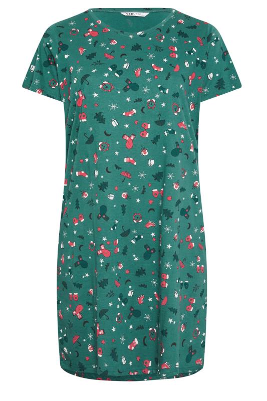 YOURS Plus Size Green Christmas Winter Print Nightdress | Yours Clothing 5