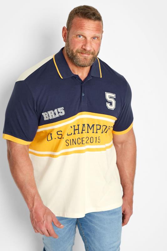 Men's  BadRhino Big & Tall Navy Blue & Yellow BR15 Champions Polo Shirt