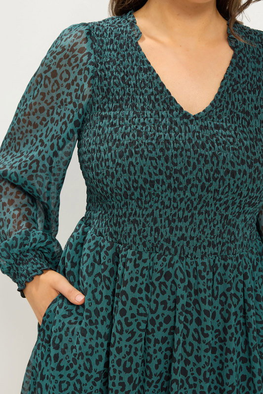 green leopard print dress plus size Yours Women's Smock Chiffon Size 26-28 Muslim Women's Dress