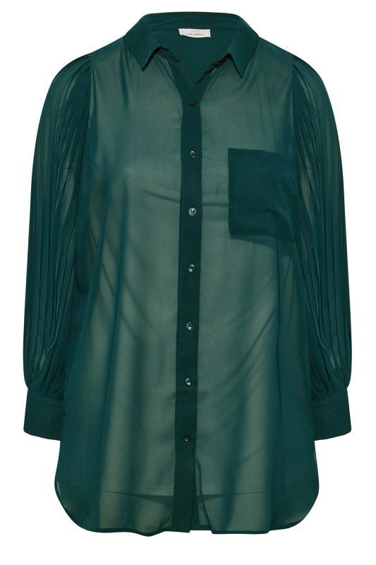 YOURS LONDON Plus Size Dark Green Pleat Sleeve Shirt | Yours Clothing 5
