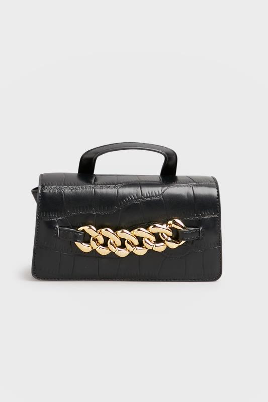  Yours Black Croc & Gold Chain Mini Bag