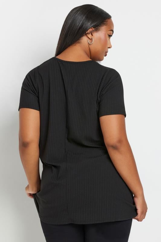 YOURS Plus Size Black Button Front Ribbed Swing Top | Yours Clothing 3