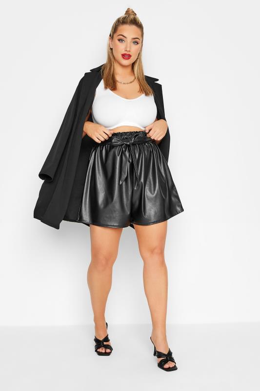 LIMITED COLLECTION Curve Black Leather Look Paperbag Shorts_B.jpg