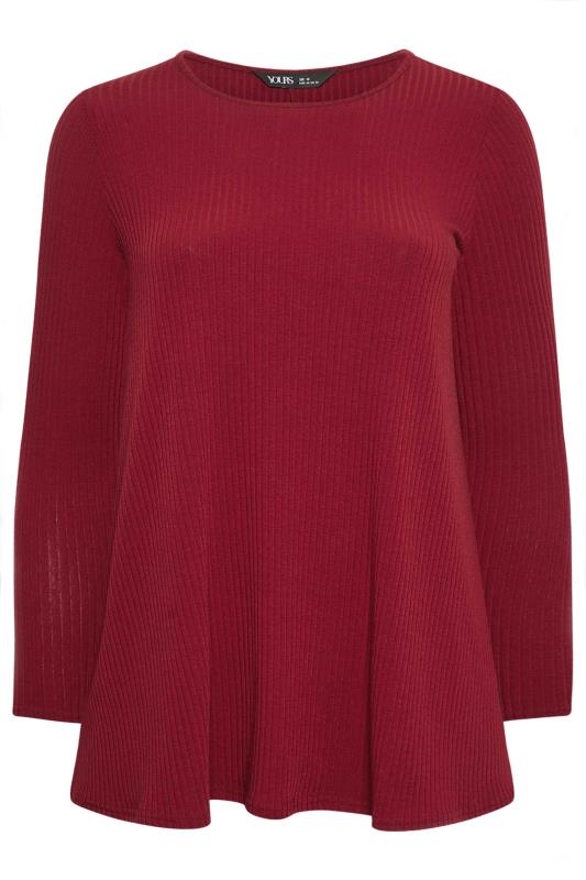YOURS Plus Size Red Long Sleeve Ribbed Swing Top | Yours Clothing 5