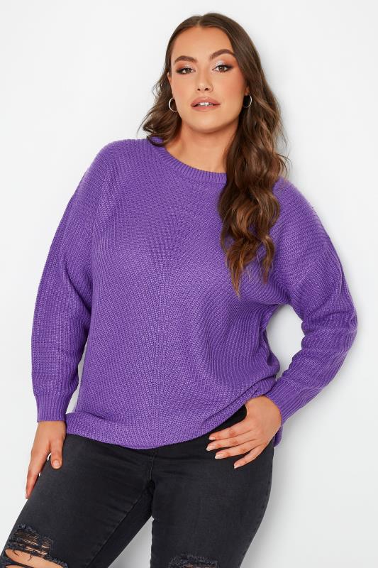 Plus Size Bright Purple Essential Knitted Jumper | Yours Clothing 4