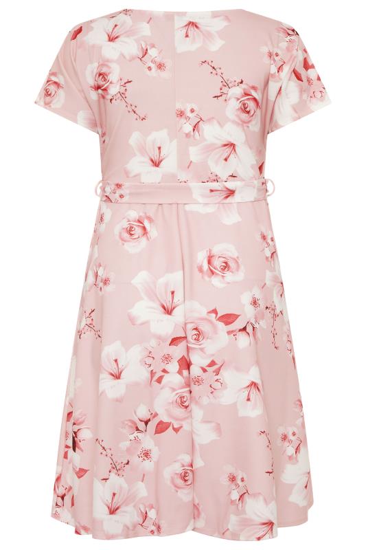 YOURS LONDON Plus Size Blush Pink Floral Wrap Skater Dress | Yours Clothing 8
