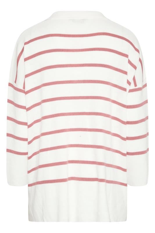 Plus Size Curve White & Pink Stripe Collared Jumper | Yours Clothing 7