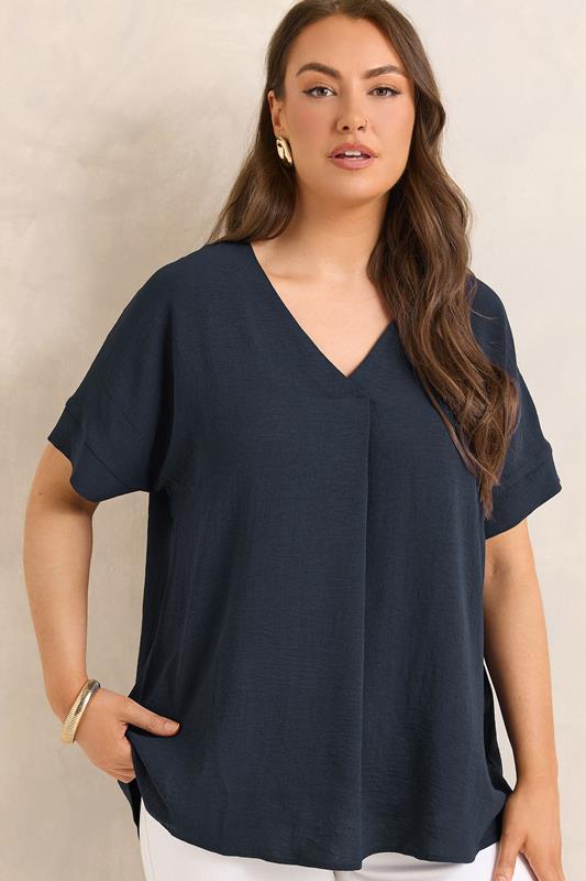  EVANS Blouse bleu marine plissée sur le devant 