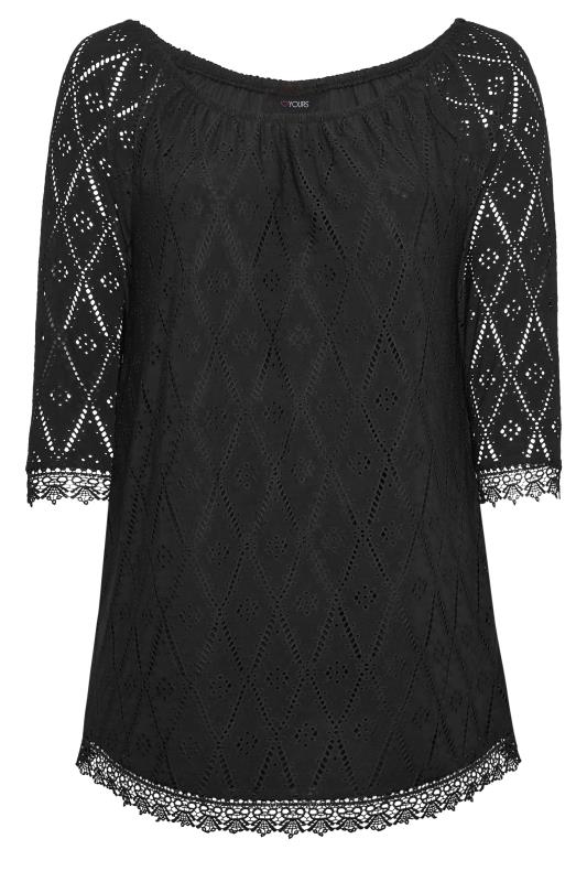 YOURS Plus Size Black Pointelle Lace Trim Top | Yours Clothing 6