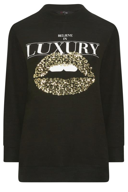 YOURS Curve Plus Size Black Glitter Lips Print 'Believe In Luxury' Slogan Soft Touch Top 6