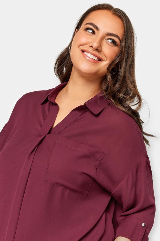 YOURS Plus Size Wine Red Half Placket Collared Blouse | Yours Clothing 4