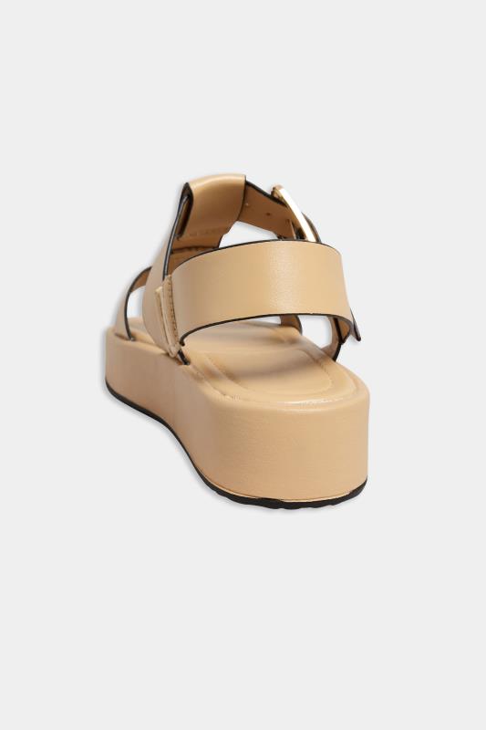 PixieGirl Tan Brown T-Bar Chunky Flatform Sandals In Standard Fit | PixieGirl 4