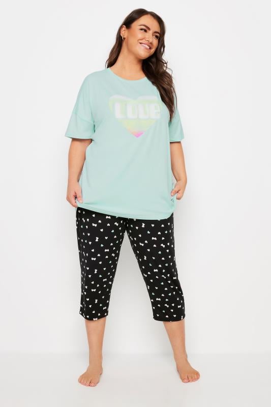 YOURS Plus Size Blue Heart Print Pyjama Set | Yours Clothing 3