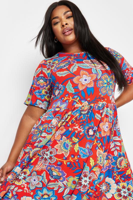 YOURS Plus Size Red Floral Print Midi Smock Dress | Yours Clothing 4