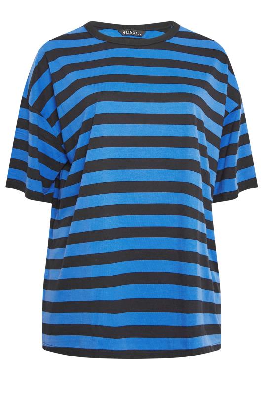 YOURS Plus Size Curve Blue Stripe Oversized Boxy T-Shirt | Yours Clothing  7
