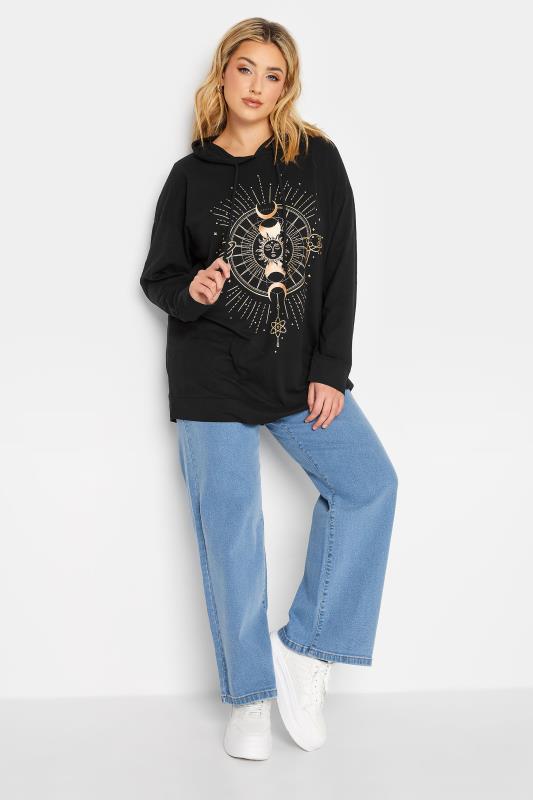 YOURS Plus Size Black Astrology Printed Hoodie | Yours Clothing 2