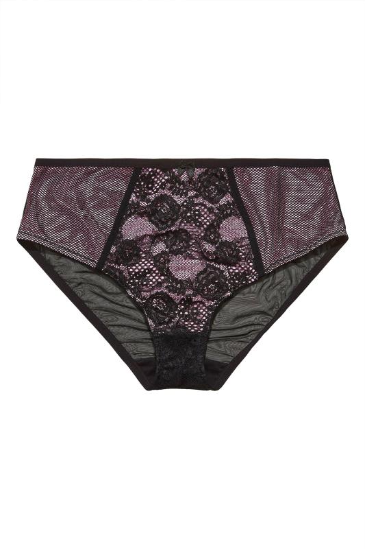 Plus Size Black & Pink Lace Insert High Waisted Full Briefs | Yours Clothing  3