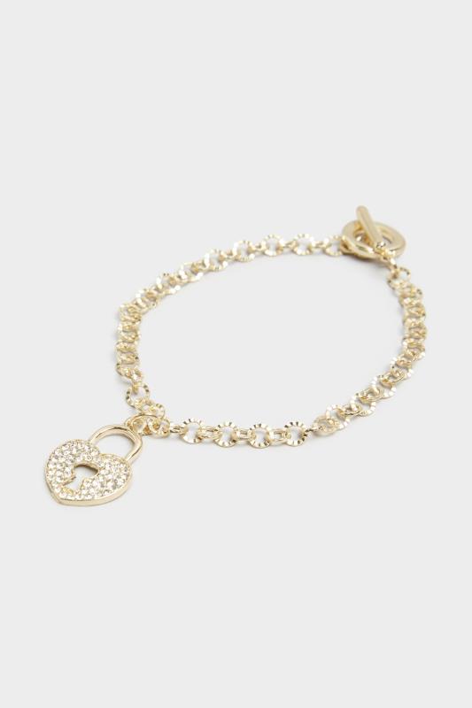 Gold Diamante Padlock Bracelet | Yours Clothing 2