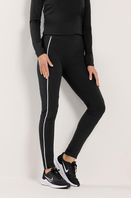 LTS Tall Set Women's Black Cotton Active Piped Long Sleeve Top & Leggings | Long Tall Sally 6