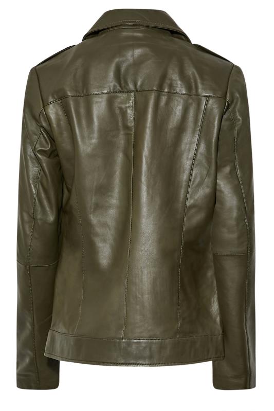 LTS Tall Khaki Green Leather Biker Jacket 7