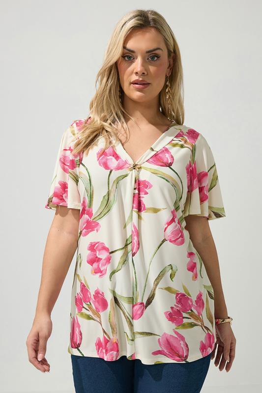  YOURS LONDON top blanco con estampado floral y hebilla con vuelo