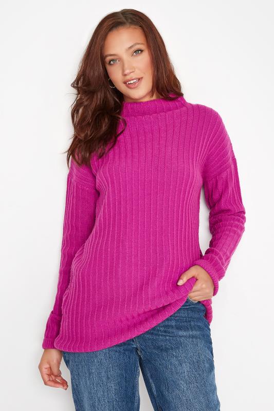 Tall  LTS Tall Pink Ribbed High Neck Jumper