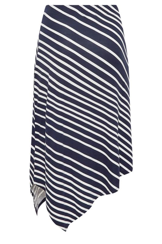 YOURS Curve Plus Size Navy Blue Stripe Asymmetric Skirt | Yours Clothing  5